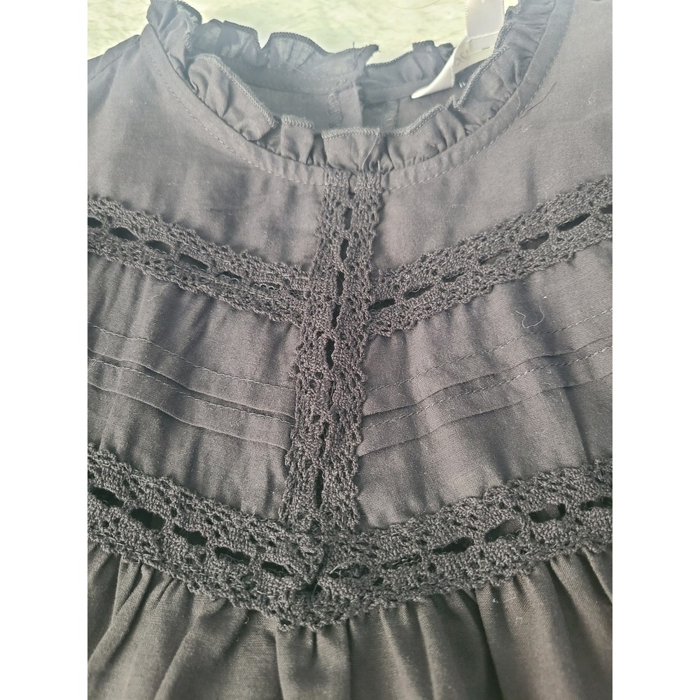 Honey & t Black Eyelet Lace Ruffle Sleeveless Cotton Top Blouse M J2B1460B471 - Picture 4 of 8